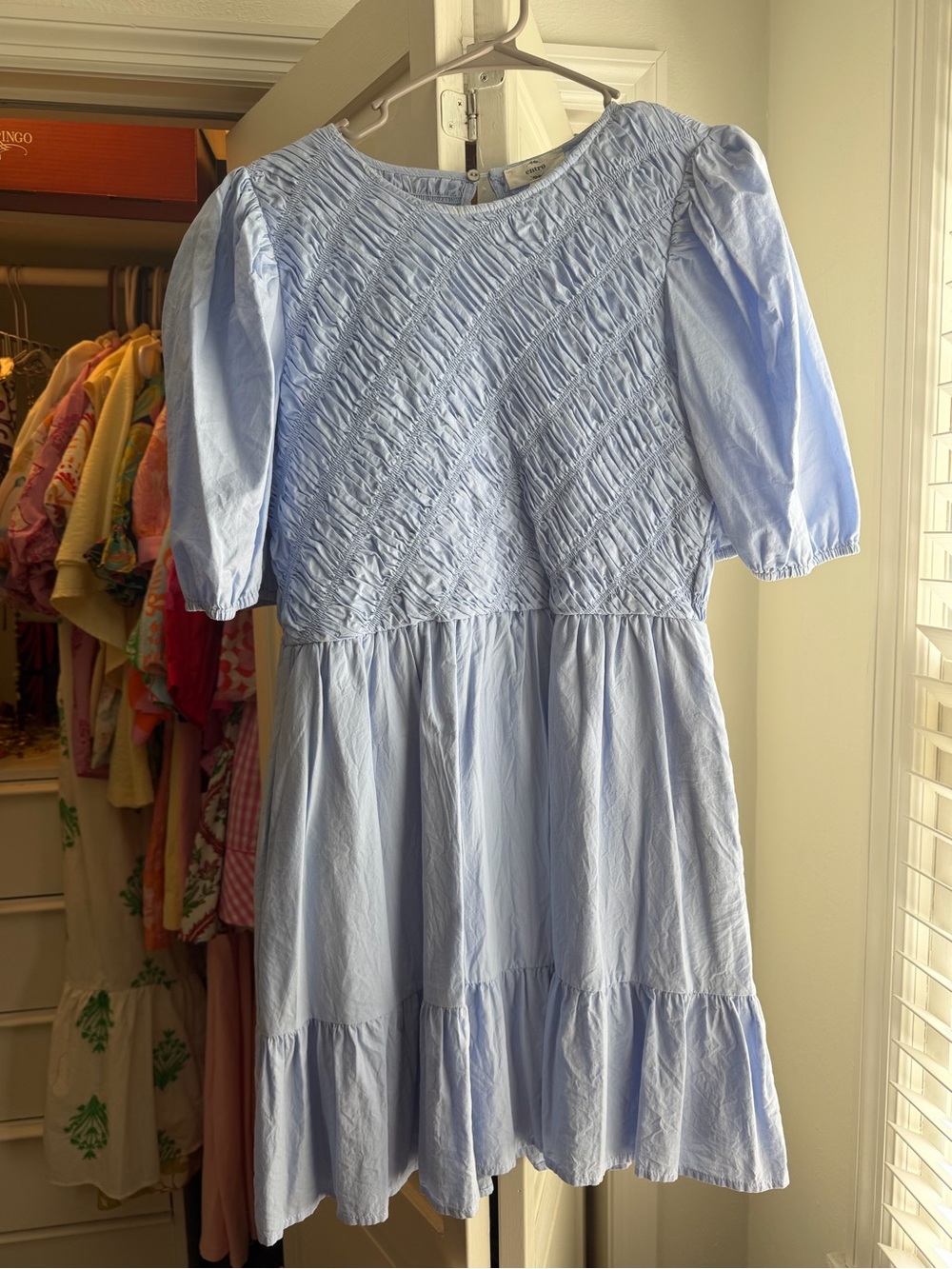 entro Light Blue Smocked Puff-Sleeve.